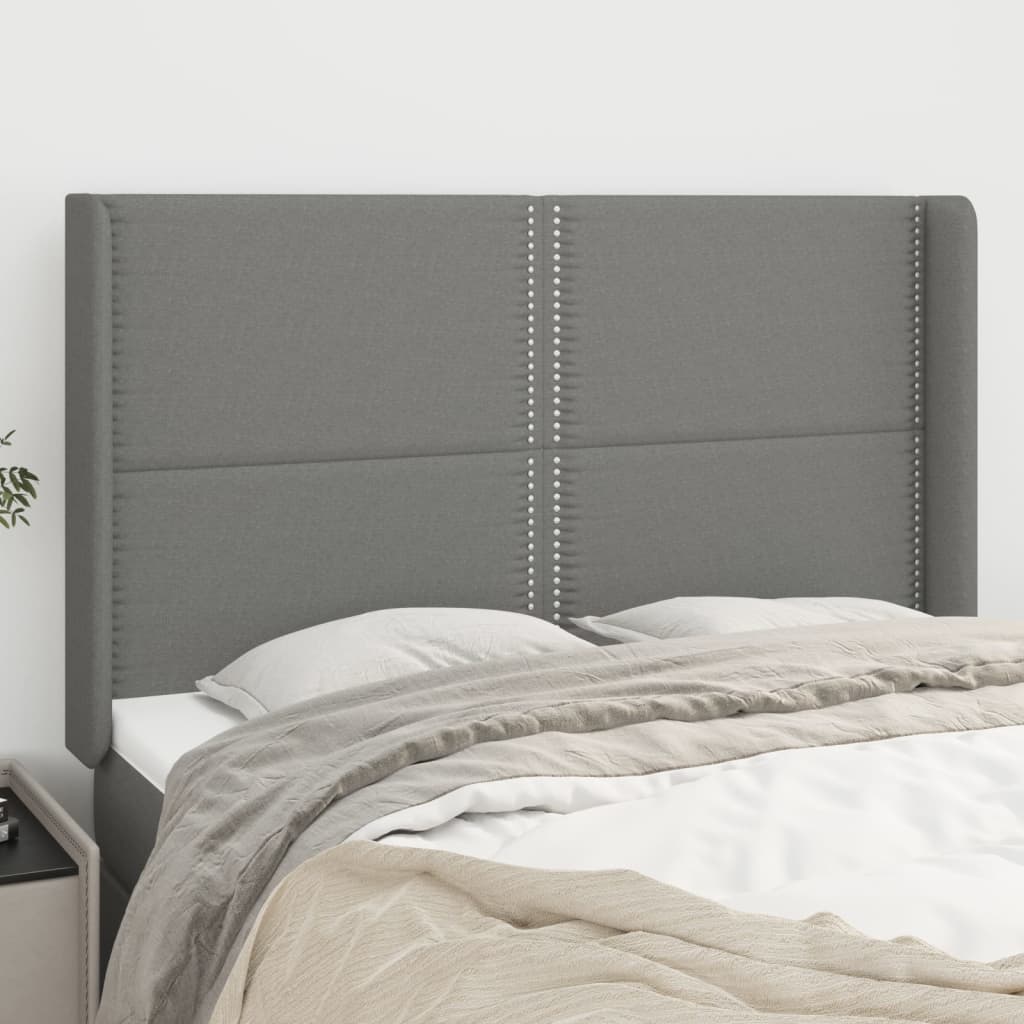 Tête de lit avec oreilles Gris foncé 147x16x118/128 cm Tissu - XIOS