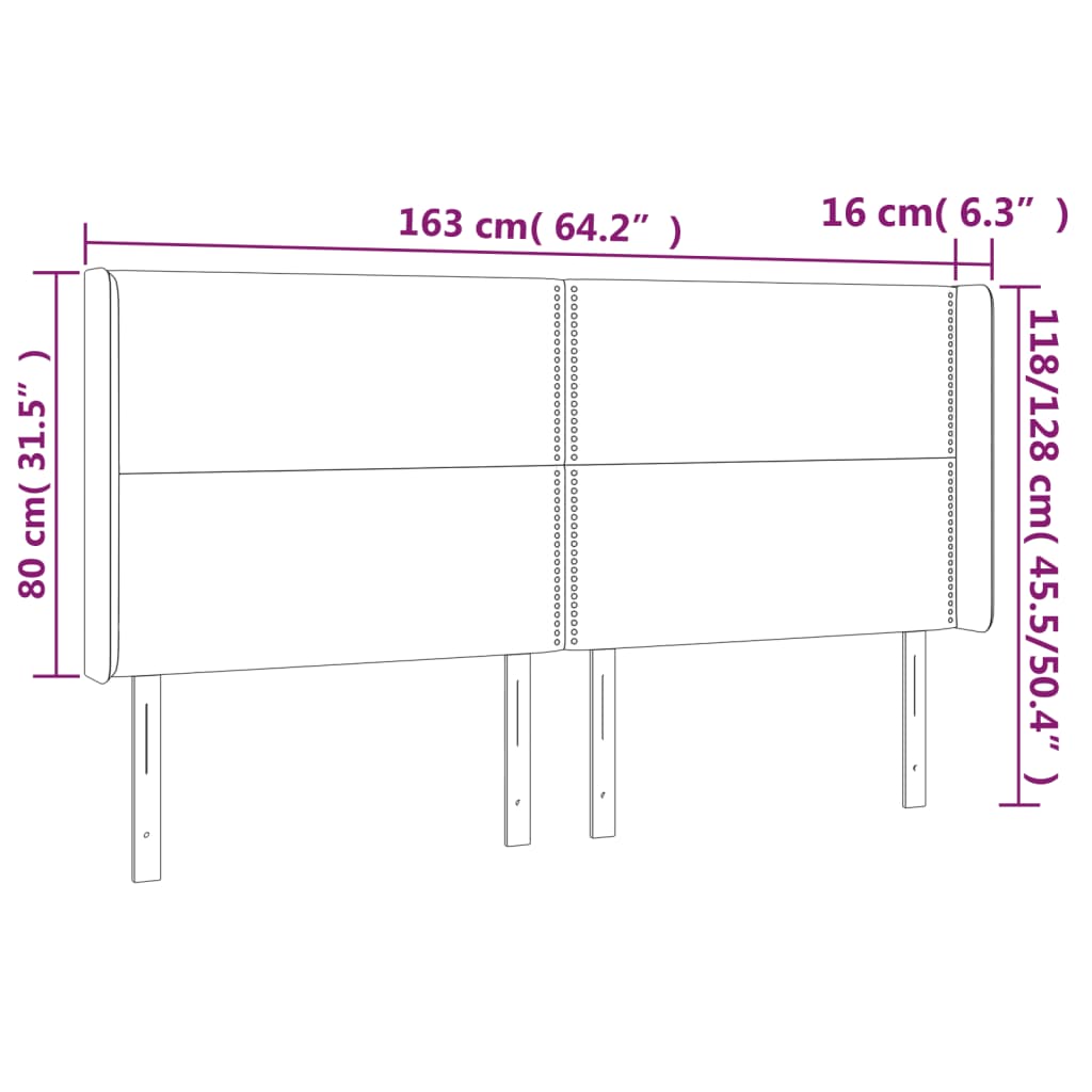 Tête de lit avec oreilles Noir 163x16x118/128 cm Tissu - XIOS