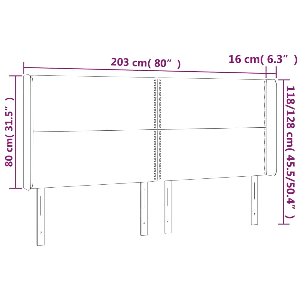 Tête de lit avec oreilles Gris foncé 203x16x118/128 cm Tissu - XIOS