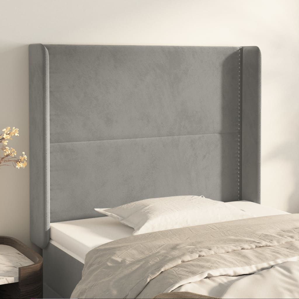 Tête de lit avec oreilles Gris clair 93x16x118/128 cm Velours - XIOS
