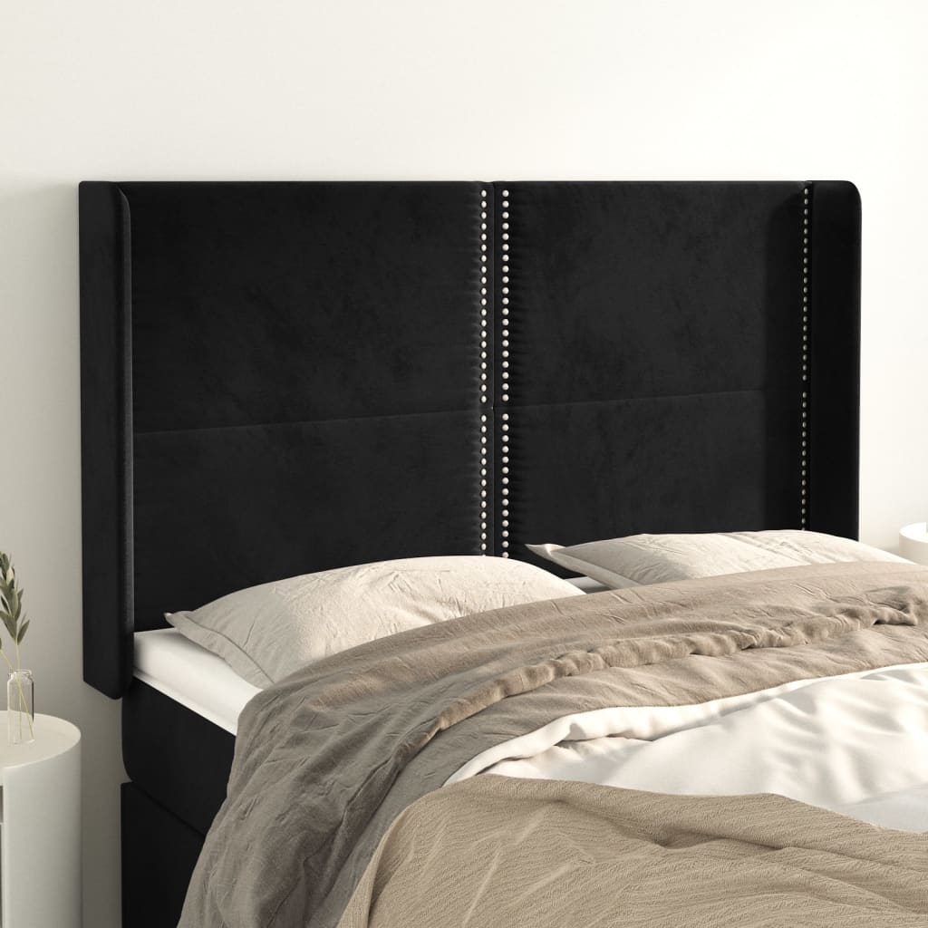 Tête de lit avec oreilles Noir 147x16x118/128 cm Velours - XIOS