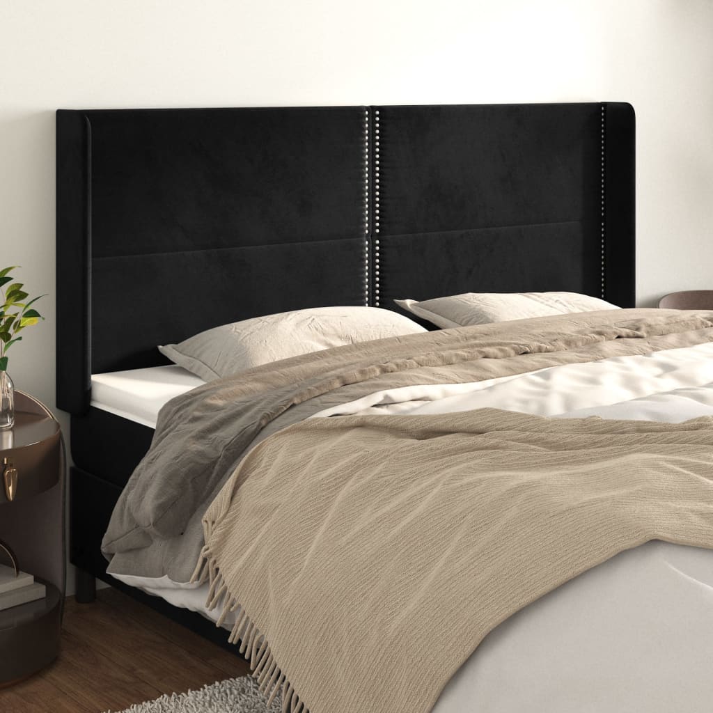 Tête de lit avec oreilles Noir 163x16x118/128 cm Velours - XIOS