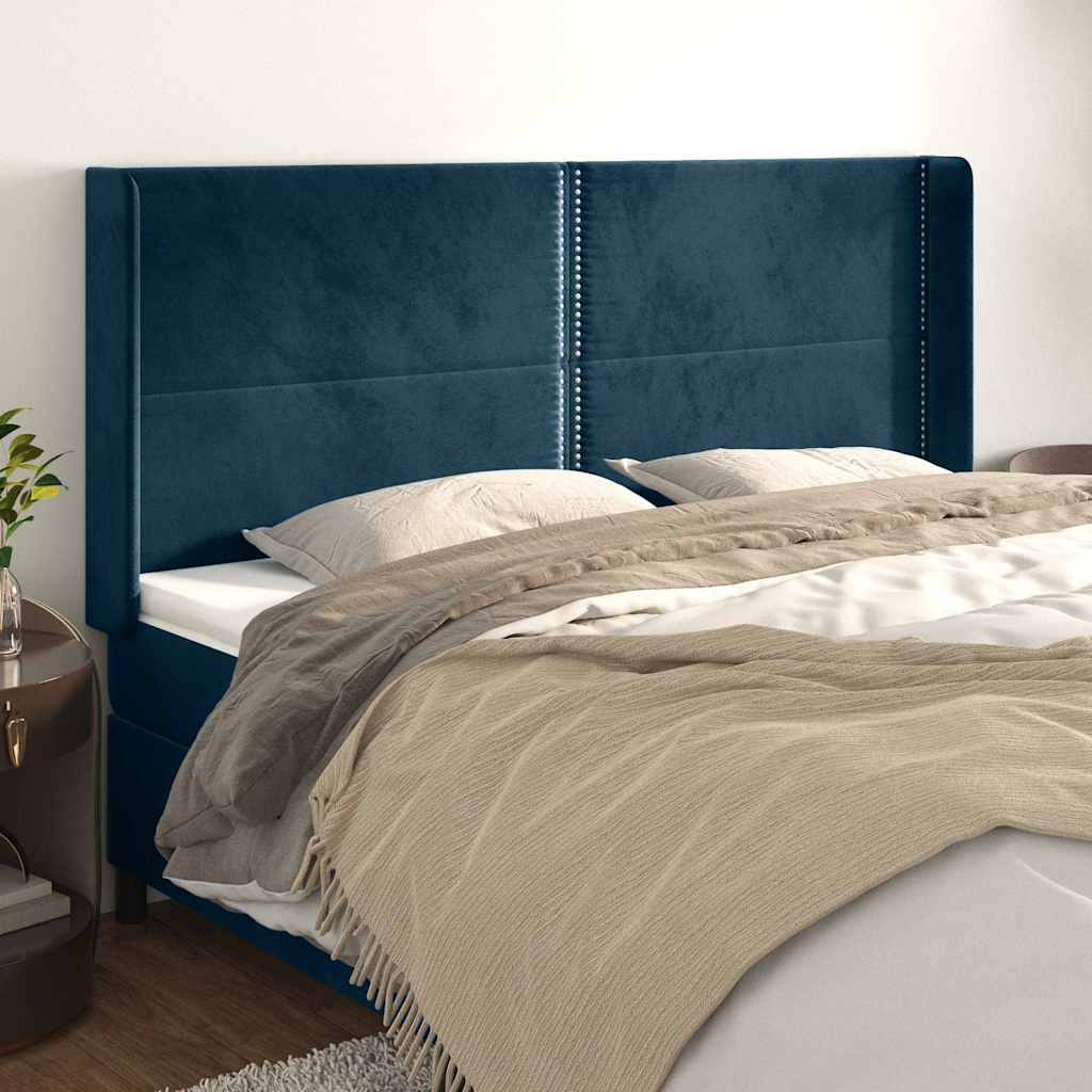 Tête de lit avec oreilles Bleu foncé 163x16x118/128 cm Velours - XIOS