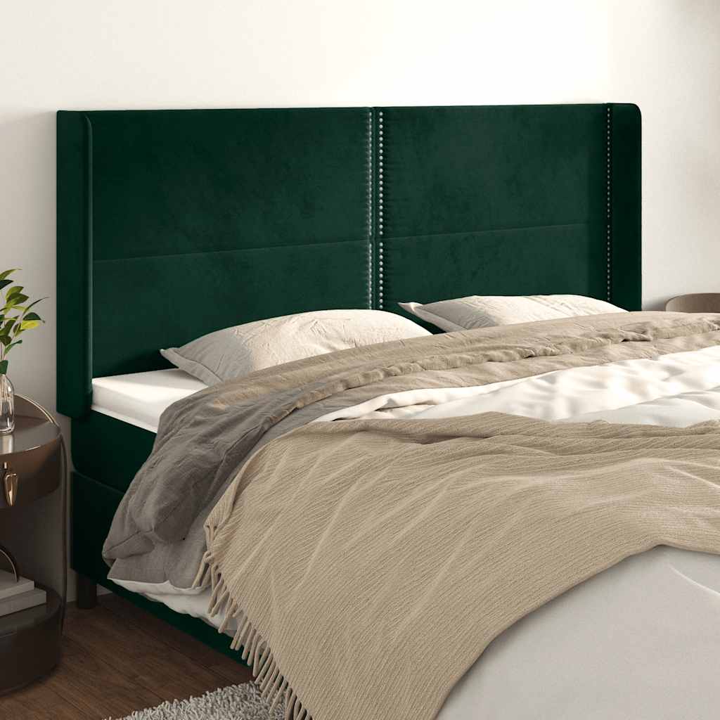 Tête de lit avec oreilles Vert foncé 203x16x118/128 cm Velours - XIOS