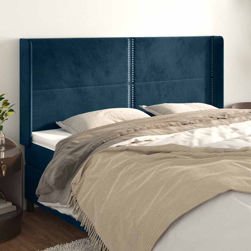Tête de lit avec oreilles Bleu foncé 203x16x118/128 cm Velours - XIOS