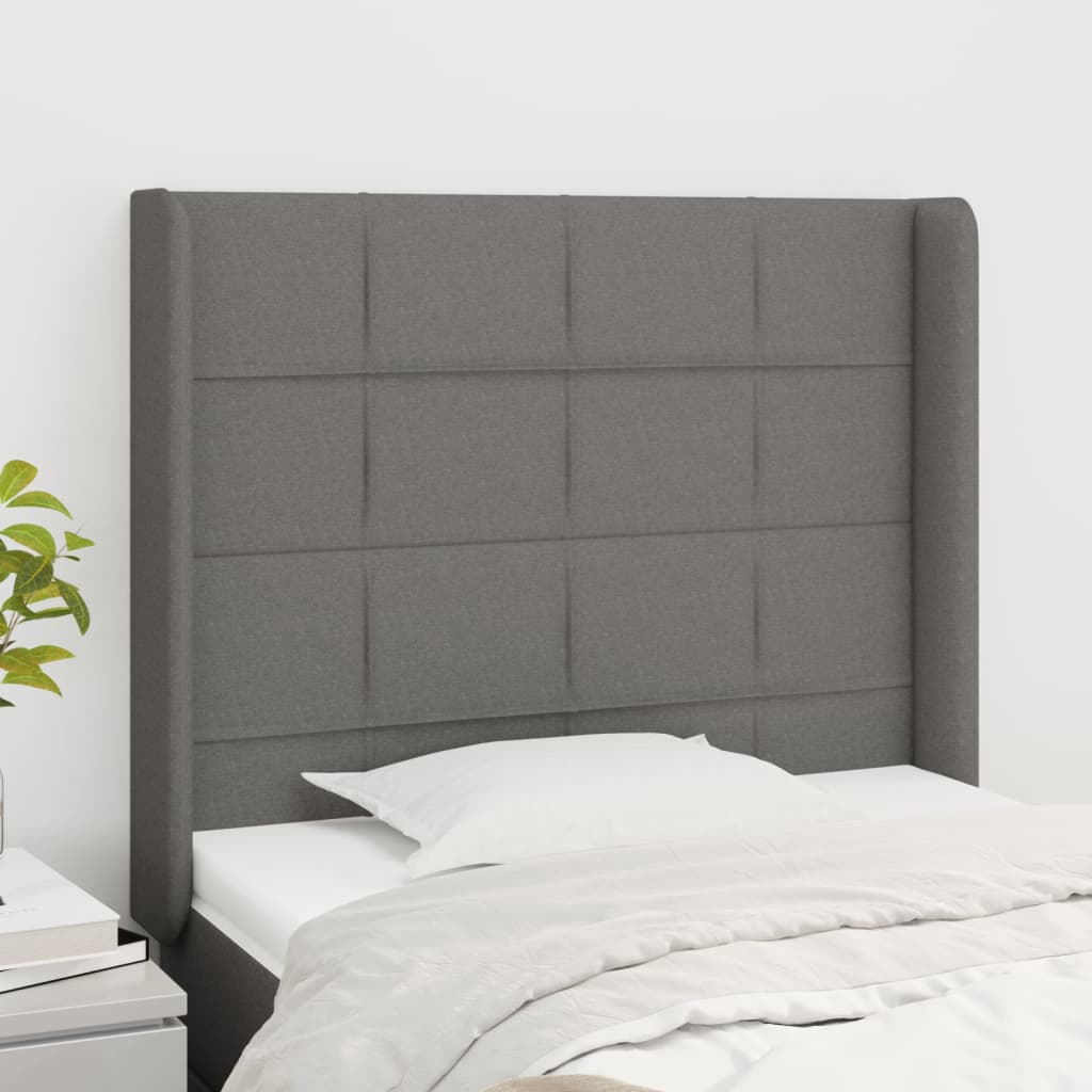 Tête de lit avec oreilles Gris foncé 103x16x118/128 cm Tissu - XIOS