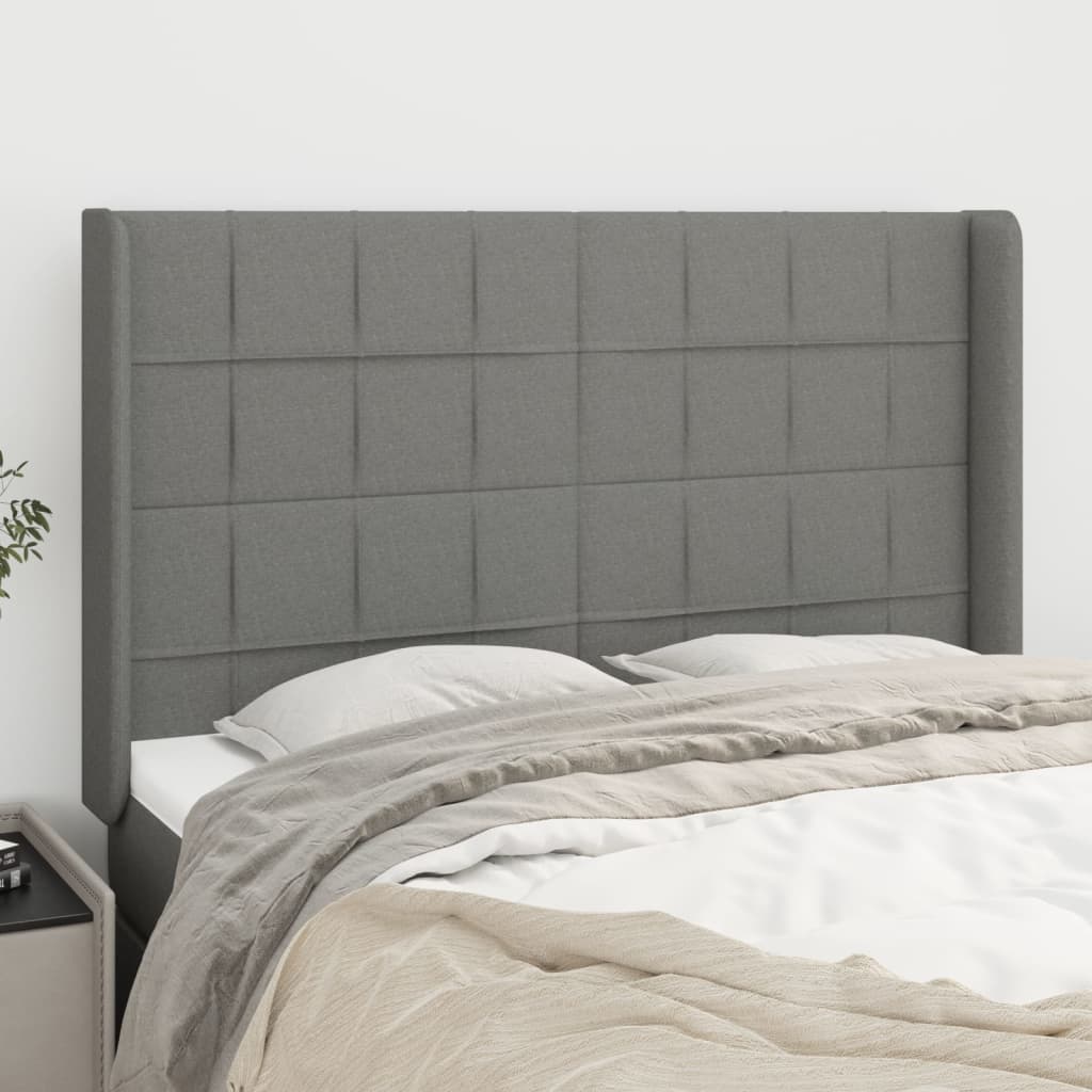 Tête de lit avec oreilles Gris foncé 147x16x118/128 cm Tissu - XIOS