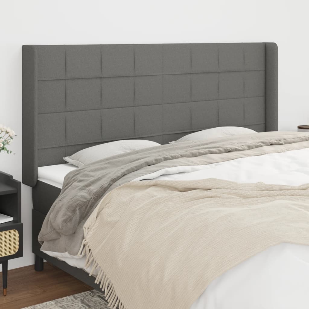 Tête de lit avec oreilles Gris foncé 163x16x118/128 cm Tissu - XIOS
