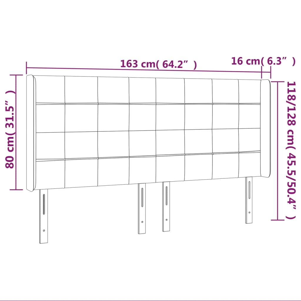 Tête de lit avec oreilles Noir 163x16x118/128 cm Tissu - XIOS
