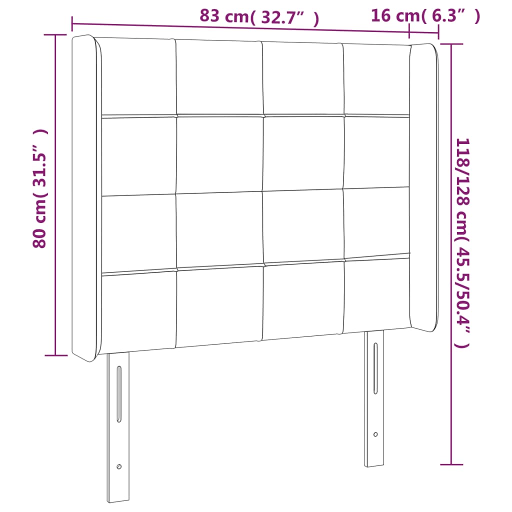 Tête de lit avec oreilles Noir 83x16x118/128 cm Velours - XIOS