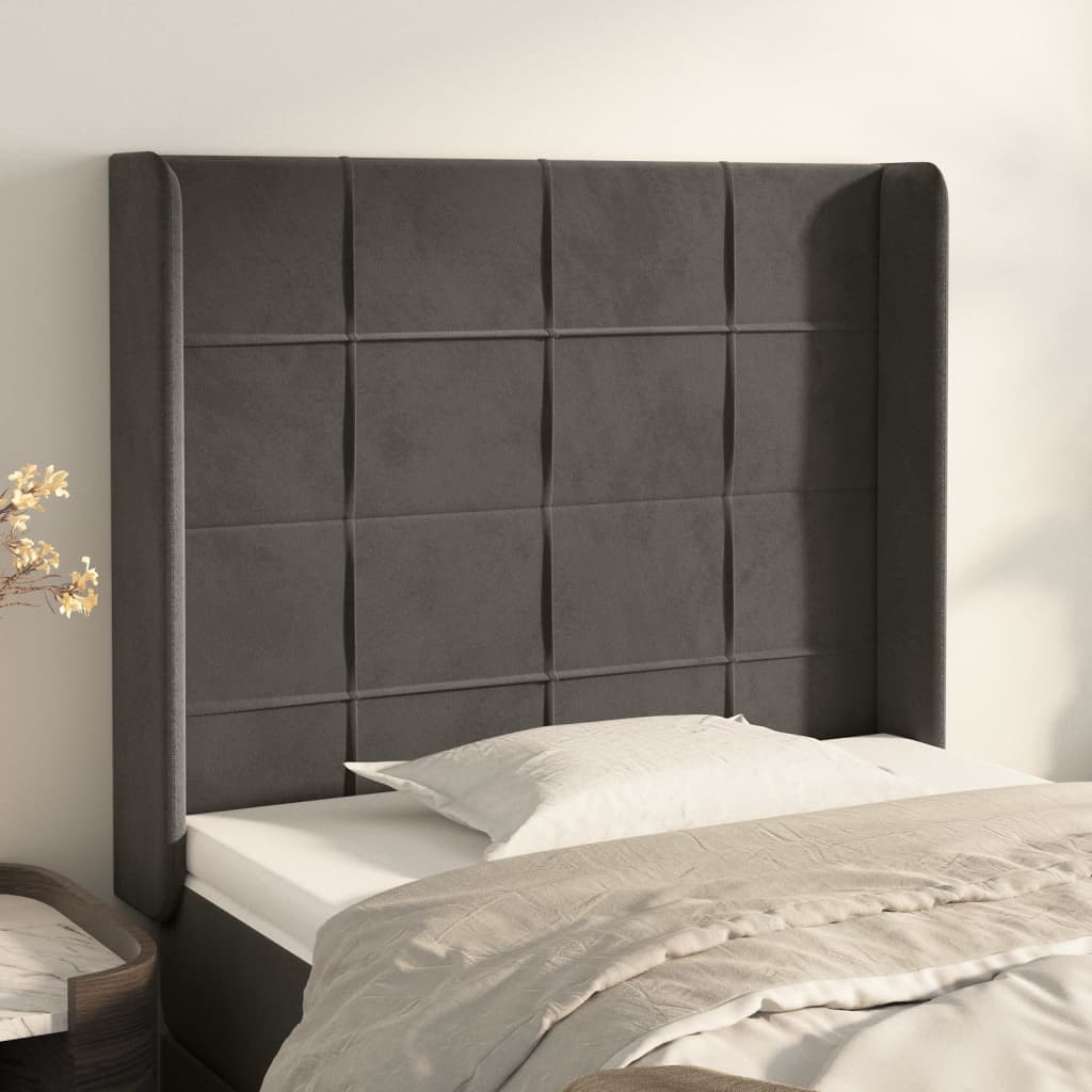 Tête de lit avec oreilles Gris foncé 93x16x118/128 cm Velours - XIOS