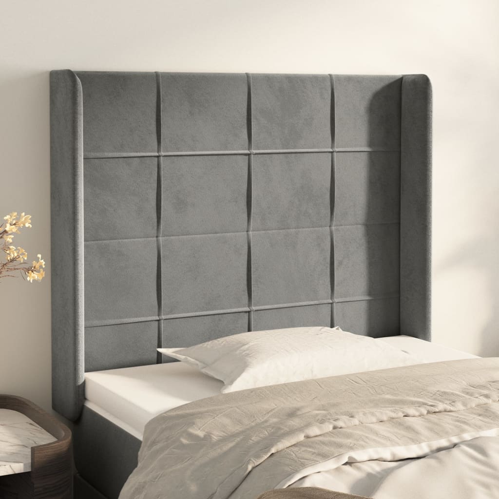 Tête de lit avec oreilles Gris clair 103x16x118/128 cm Velours - XIOS