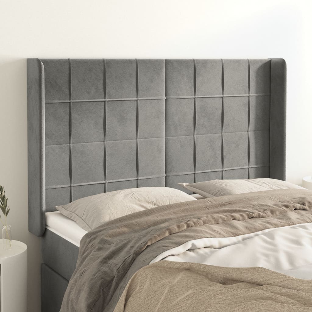 Tête de lit avec oreilles Gris clair 147x16x118/128 cm Velours - XIOS