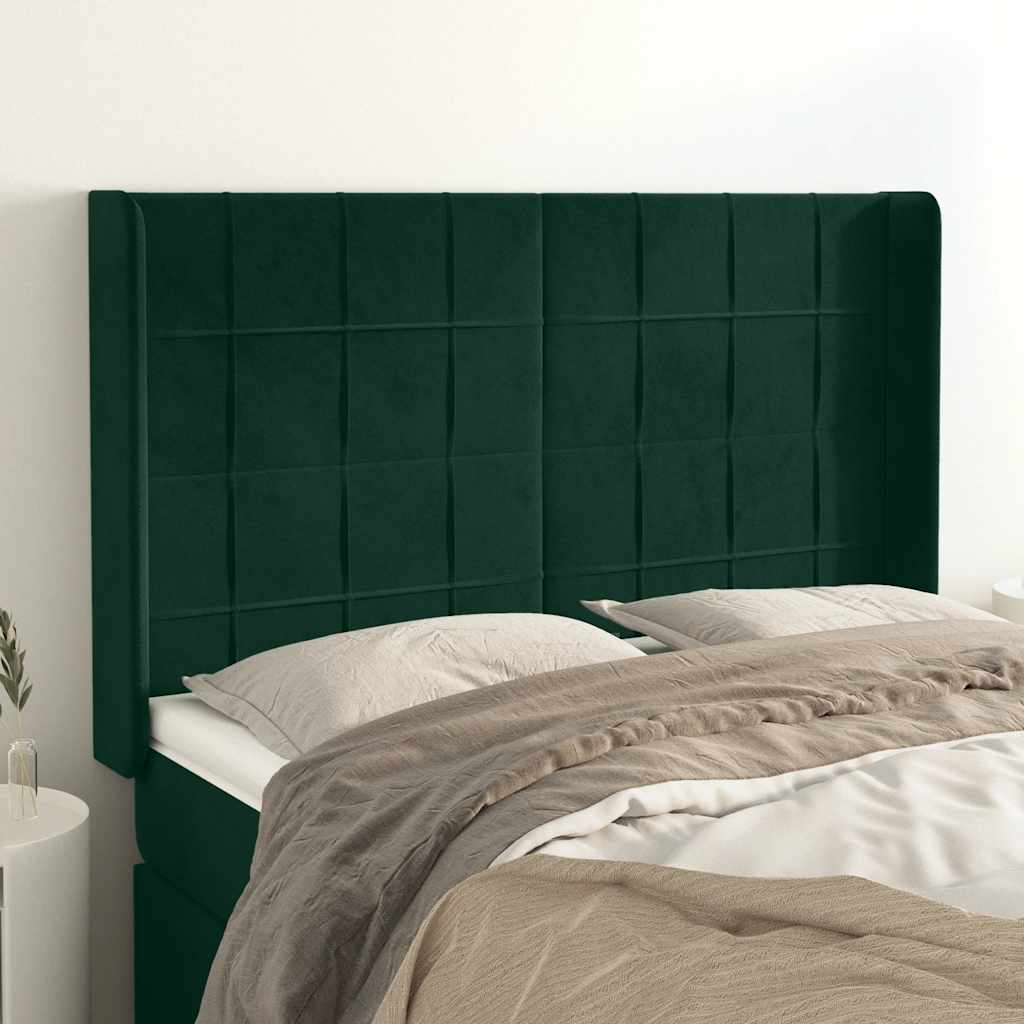 Tête de lit avec oreilles Vert foncé 147x16x118/128 cm Velours - XIOS