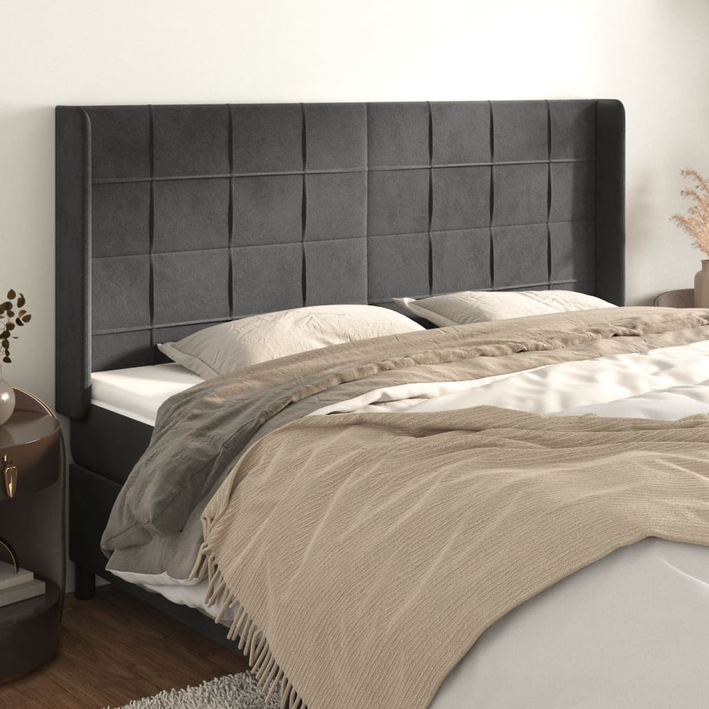 Tête de lit avec oreilles Gris foncé 163x16x118/128 cm Velours - XIOS