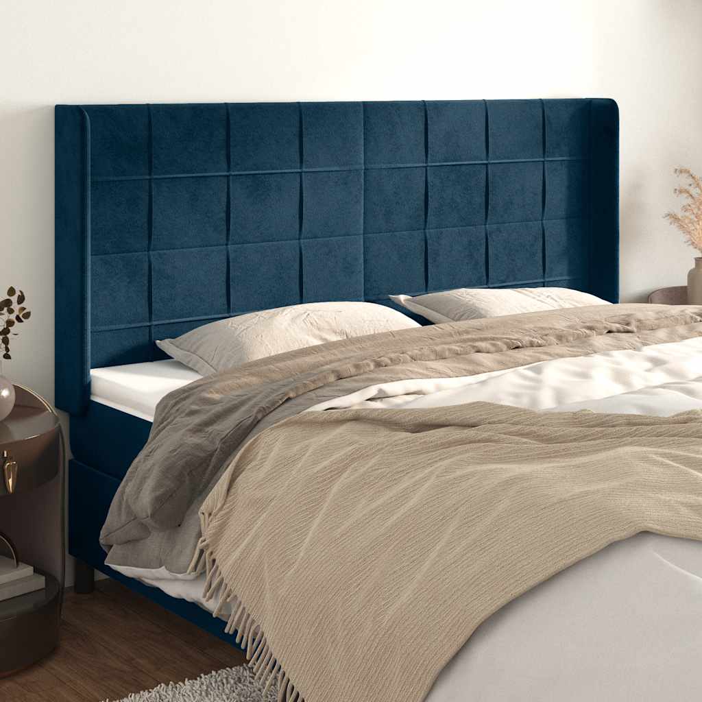 Tête de lit avec oreilles Bleu foncé 183x16x118/128 cm Velours - XIOS