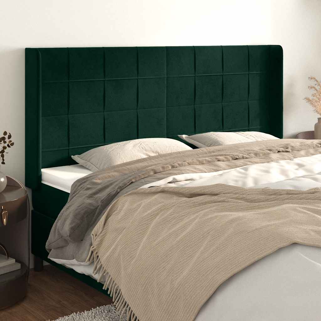 Tête de lit avec oreilles Vert foncé 203x16x118/128 cm Velours - XIOS