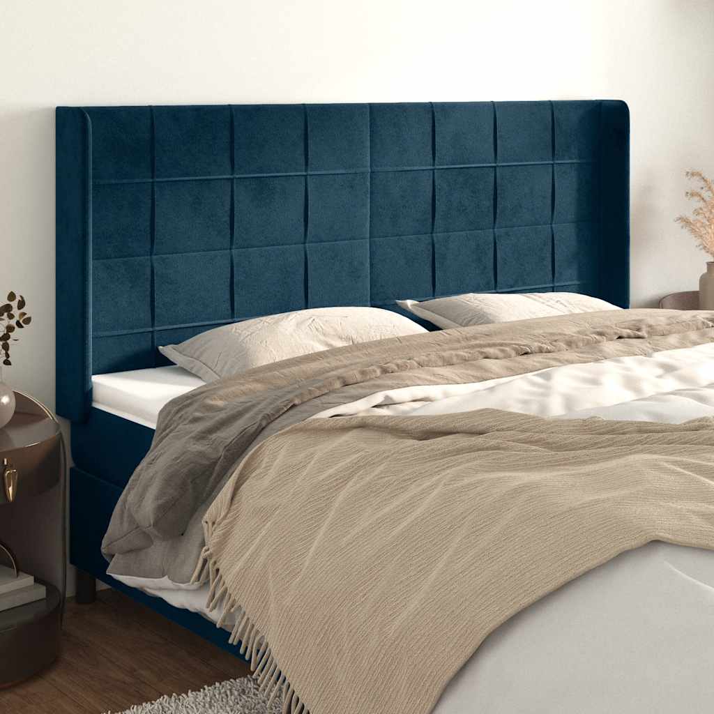 Tête de lit avec oreilles Bleu foncé 203x16x118/128 cm Velours - XIOS