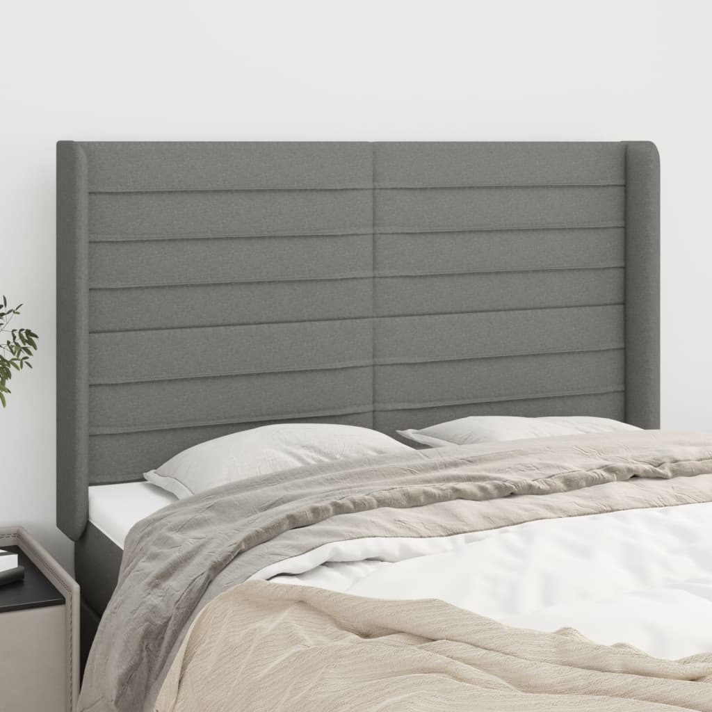 Tête de lit avec oreilles Gris foncé 147x16x118/128 cm Tissu - XIOS