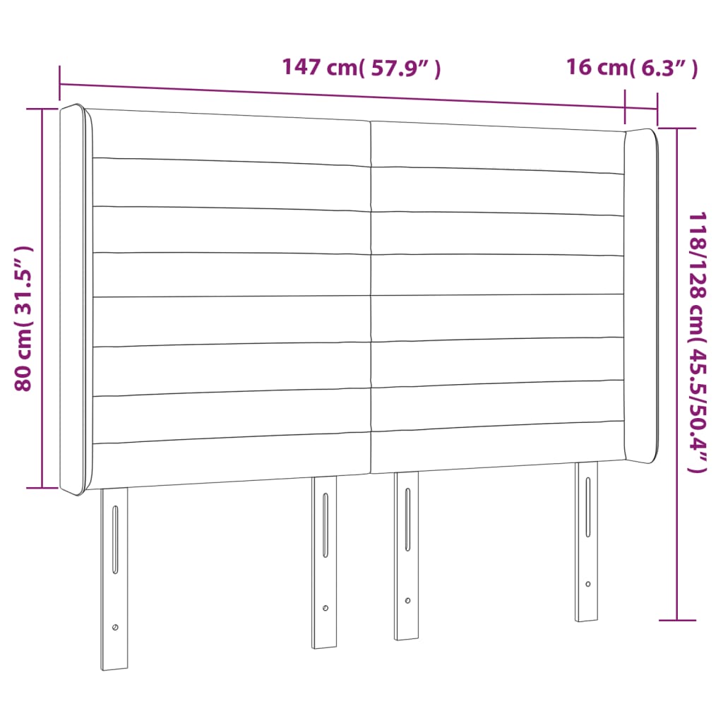 Tête de lit avec oreilles Noir 147x16x118/128 cm Tissu - XIOS