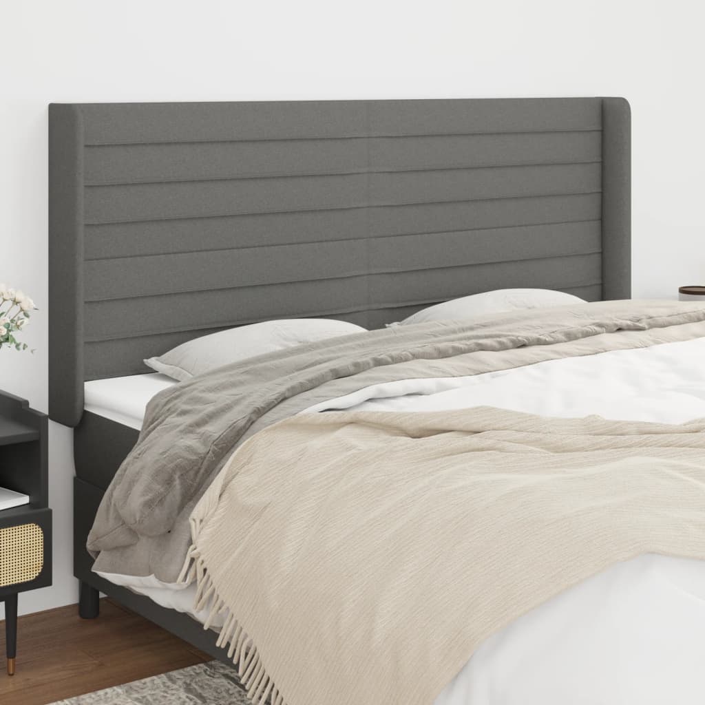 Tête de lit avec oreilles Gris foncé 163x16x118/128 cm Tissu - XIOS