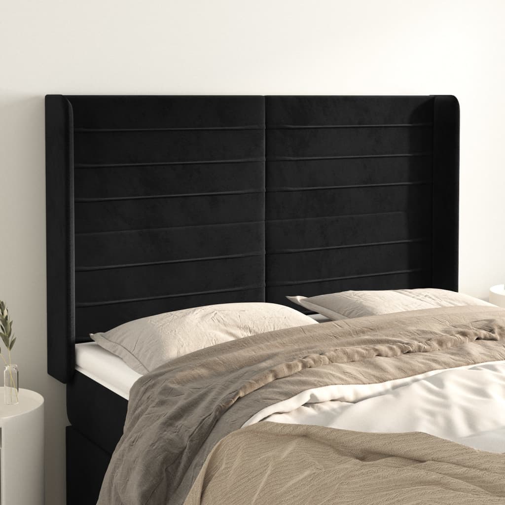 Tête de lit avec oreilles Noir 147x16x118/128 cm Velours - XIOS