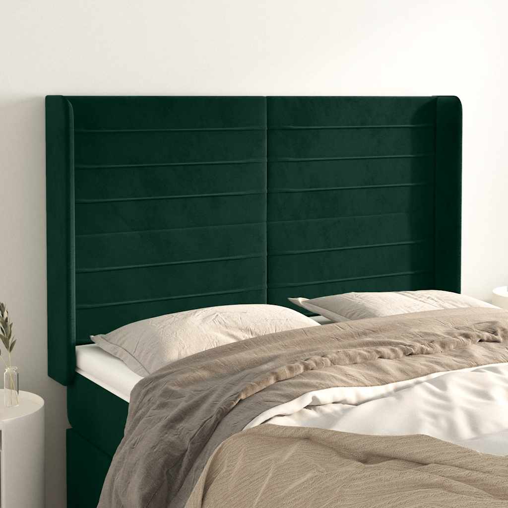 Tête de lit avec oreilles Vert foncé 147x16x118/128 cm Velours - XIOS