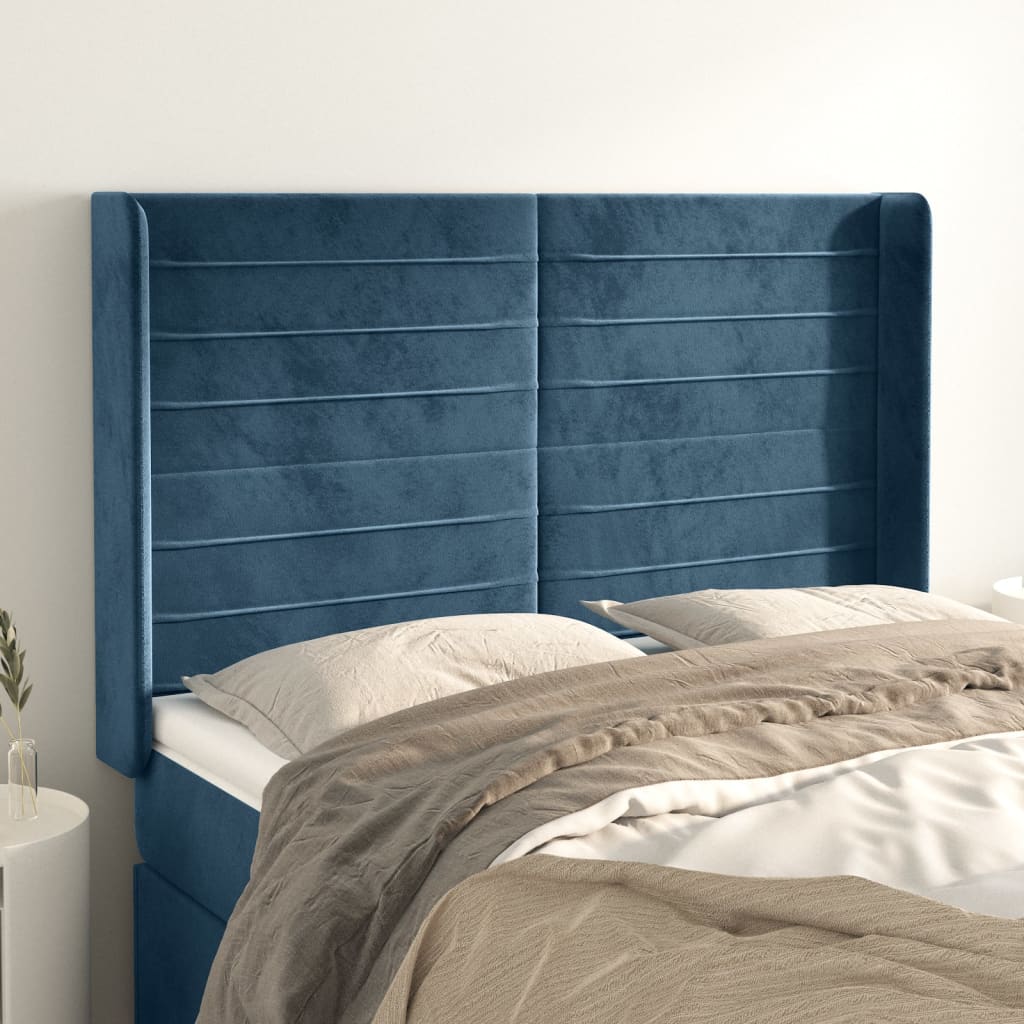 Tête de lit avec oreilles Bleu foncé 147x16x118/128 cm Velours - XIOS