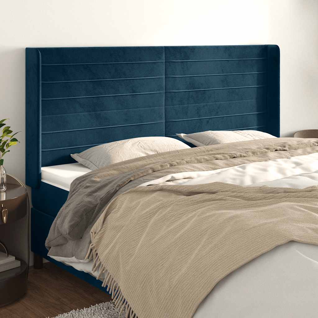 Tête de lit avec oreilles Bleu foncé 163x16x118/128 cm Velours - XIOS