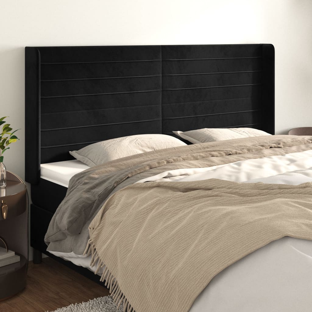 Tête de lit avec oreilles Noir 203x16x118/128 cm Velours - XIOS