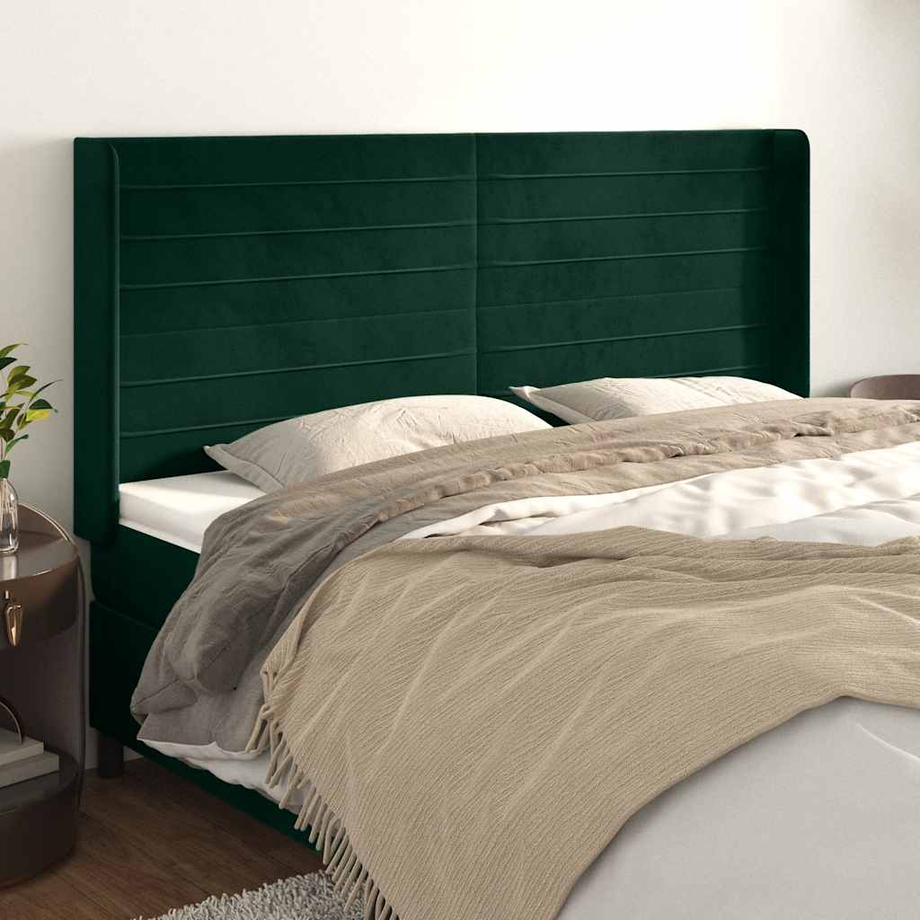 Tête de lit avec oreilles Vert foncé 203x16x118/128 cm Velours - XIOS