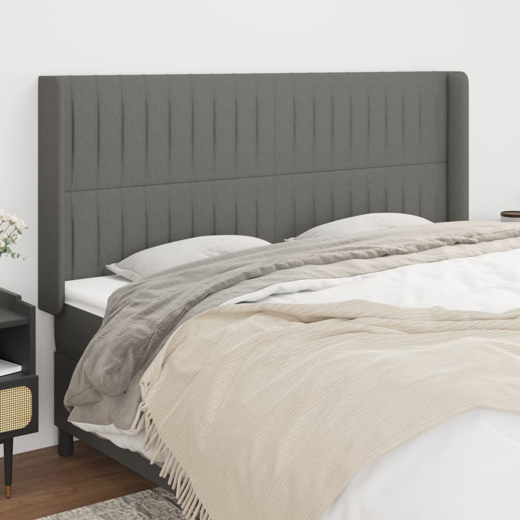 Tête de lit avec oreilles Gris foncé 163x16x118/128 cm Tissu - XIOS