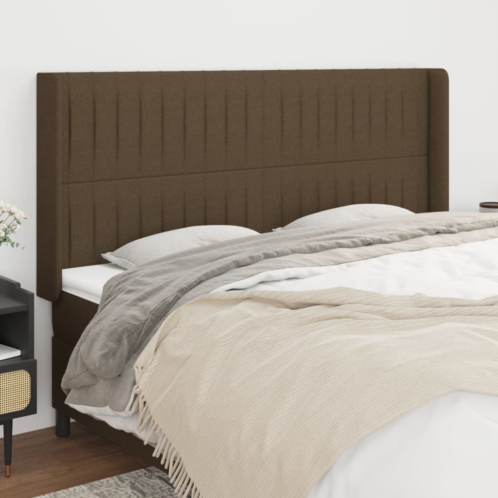 Tête de lit avec oreilles Marron foncé 163x16x118/128 cm Tissu Têtes et pieds de lit vidaXL
