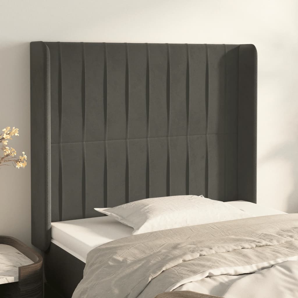 Tête de lit avec oreilles Gris foncé 83x16x118/128 cm Velours - XIOS