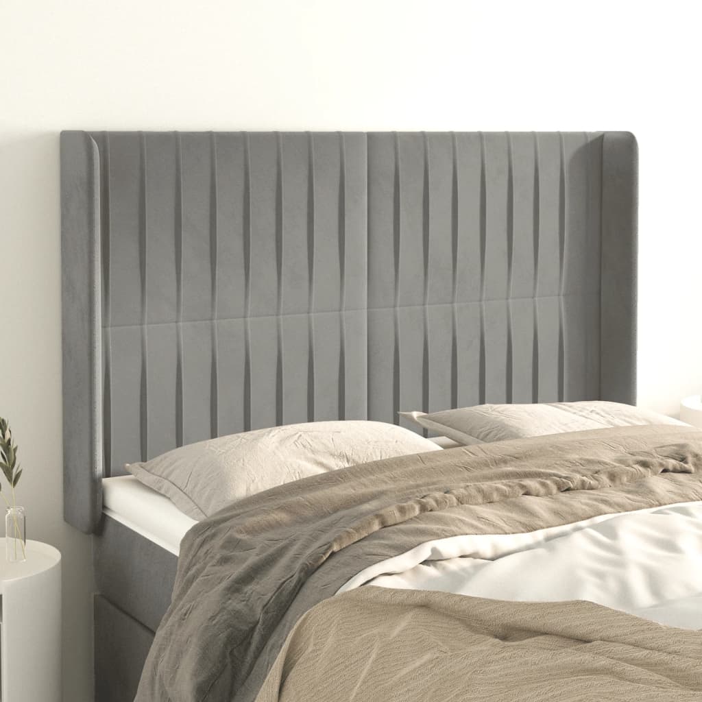 Tête de lit avec oreilles Gris clair 147x16x118/128 cm Velours - XIOS