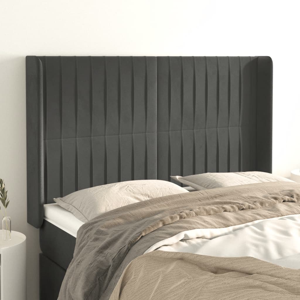 Tête de lit avec oreilles Gris foncé 147x16x118/128 cm Velours - XIOS