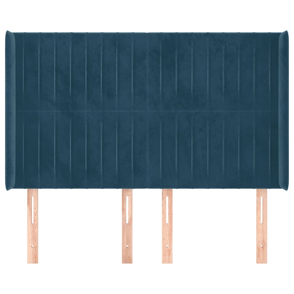 Tête de lit avec oreilles Bleu foncé 147x16x118/128 cm Velours