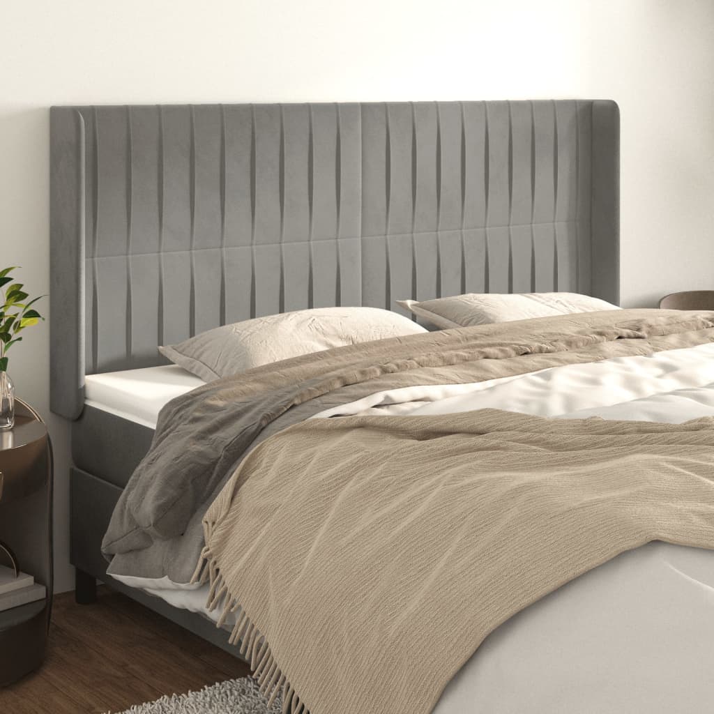 Tête de lit avec oreilles Gris clair 163x16x118/128 cm Velours - XIOS