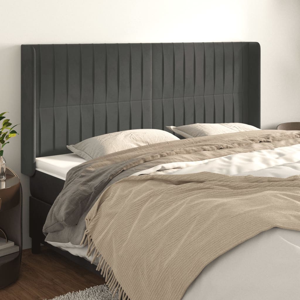 Tête de lit avec oreilles Gris foncé 163x16x118/128 cm Velours - XIOS