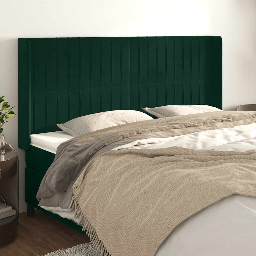 Tête de lit avec oreilles Vert foncé 163x16x118/128 cm Velours - XIOS