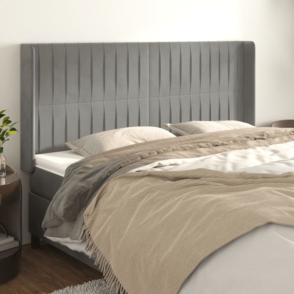 Tête de lit avec oreilles Gris clair 183x16x118/128 cm Velours - XIOS