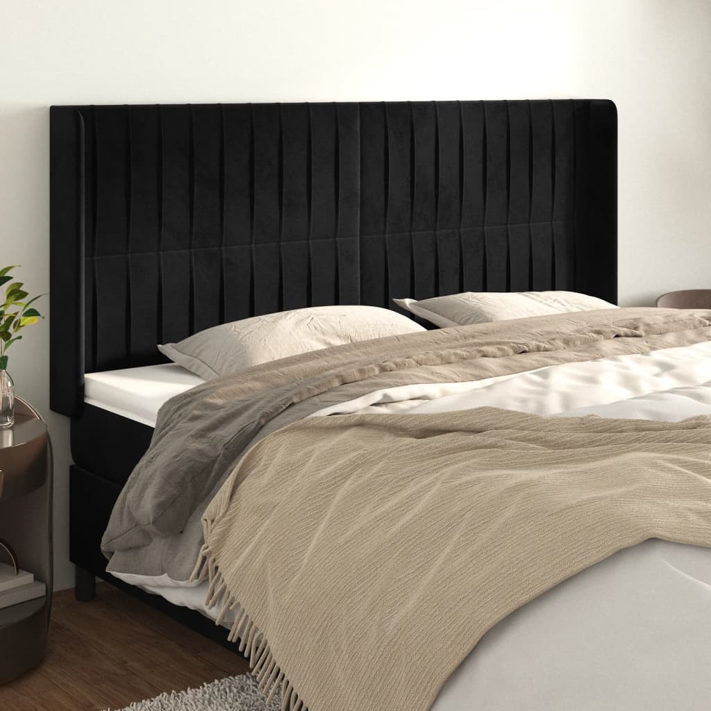 Tête de lit avec oreilles Noir 203x16x118/128 cm Velours - XIOS