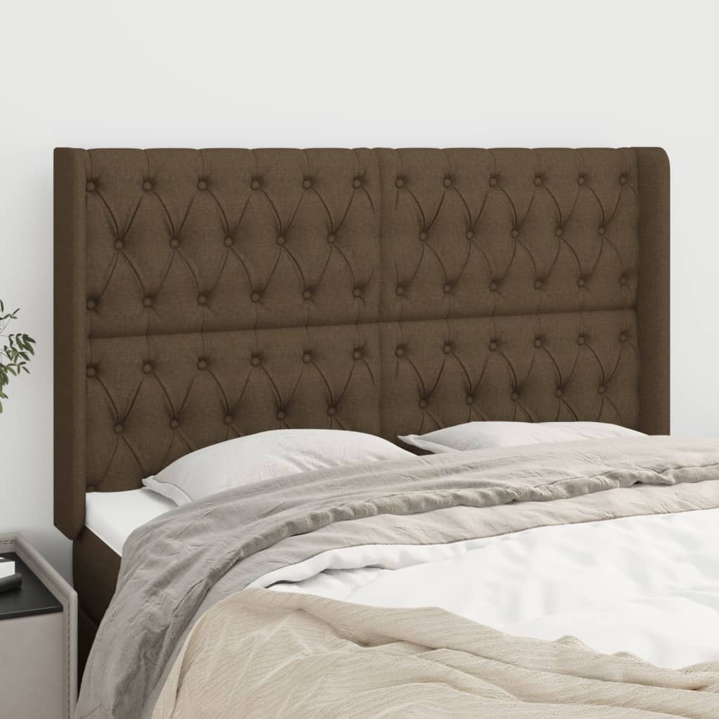 Tête de lit avec oreilles Marron foncé 147x16x118/128 cm Tissu - XIOS