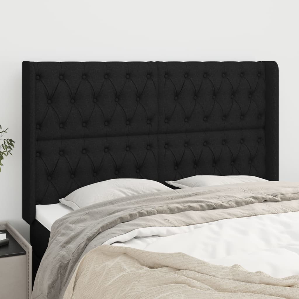 Tête de lit avec oreilles Noir 163x16x118/128 cm Tissu - XIOS