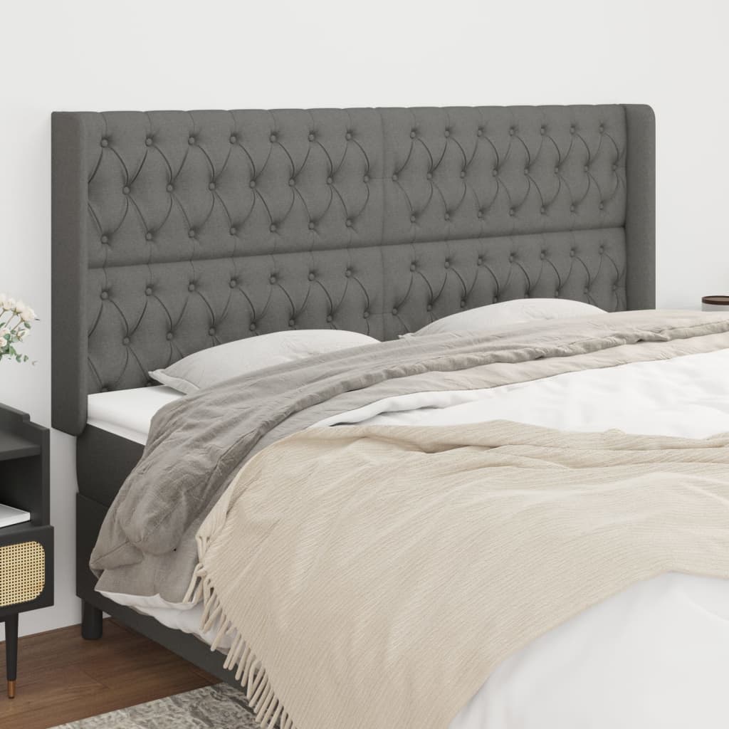 Tête de lit avec oreilles Gris foncé 183x16x118/128 cm Tissu - XIOS