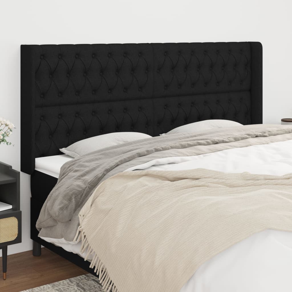 Tête de lit avec oreilles Noir 203x16x118/128 cm Tissu - XIOS