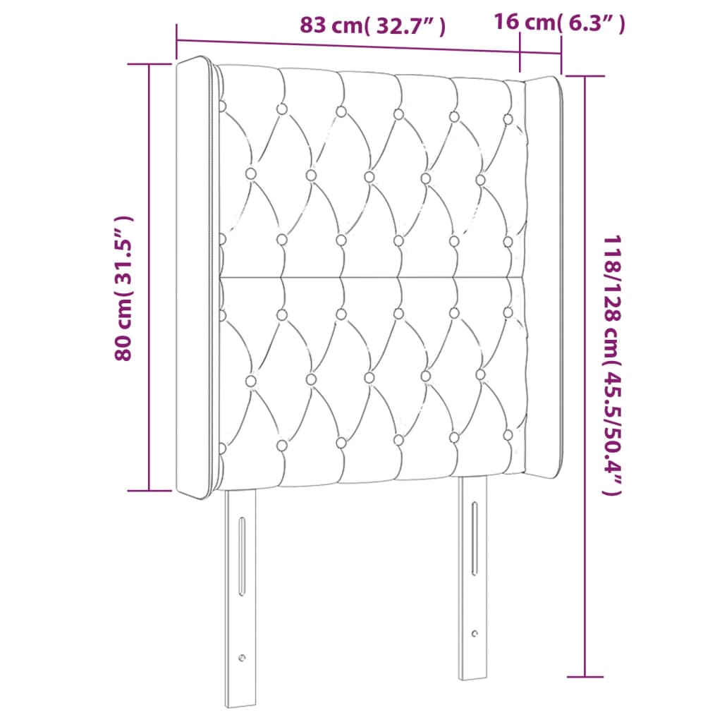 Tête de lit avec oreilles Gris foncé 83x16x118/128 cm Velours - XIOS