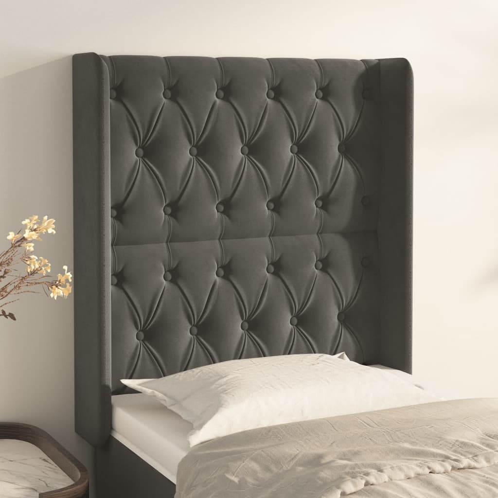 Tête de lit avec oreilles Gris foncé 83x16x118/128 cm Velours - XIOS