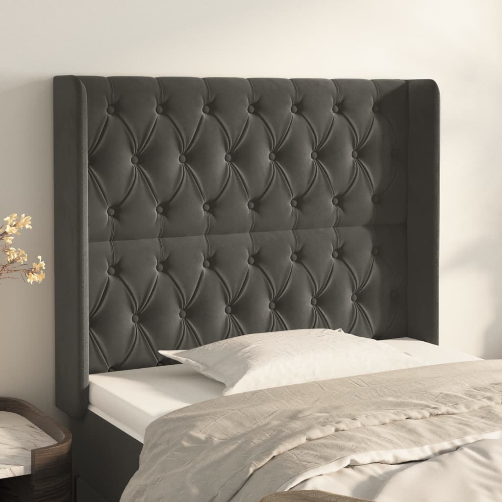 Tête de lit avec oreilles Gris foncé 93x16x118/128 cm Velours - XIOS