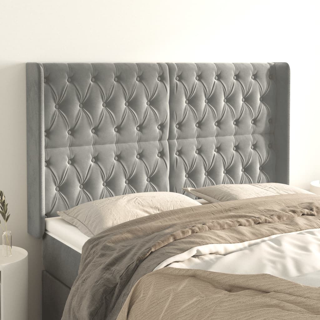 Tête de lit avec oreilles Gris clair 147x16x118/128 cm Velours - XIOS